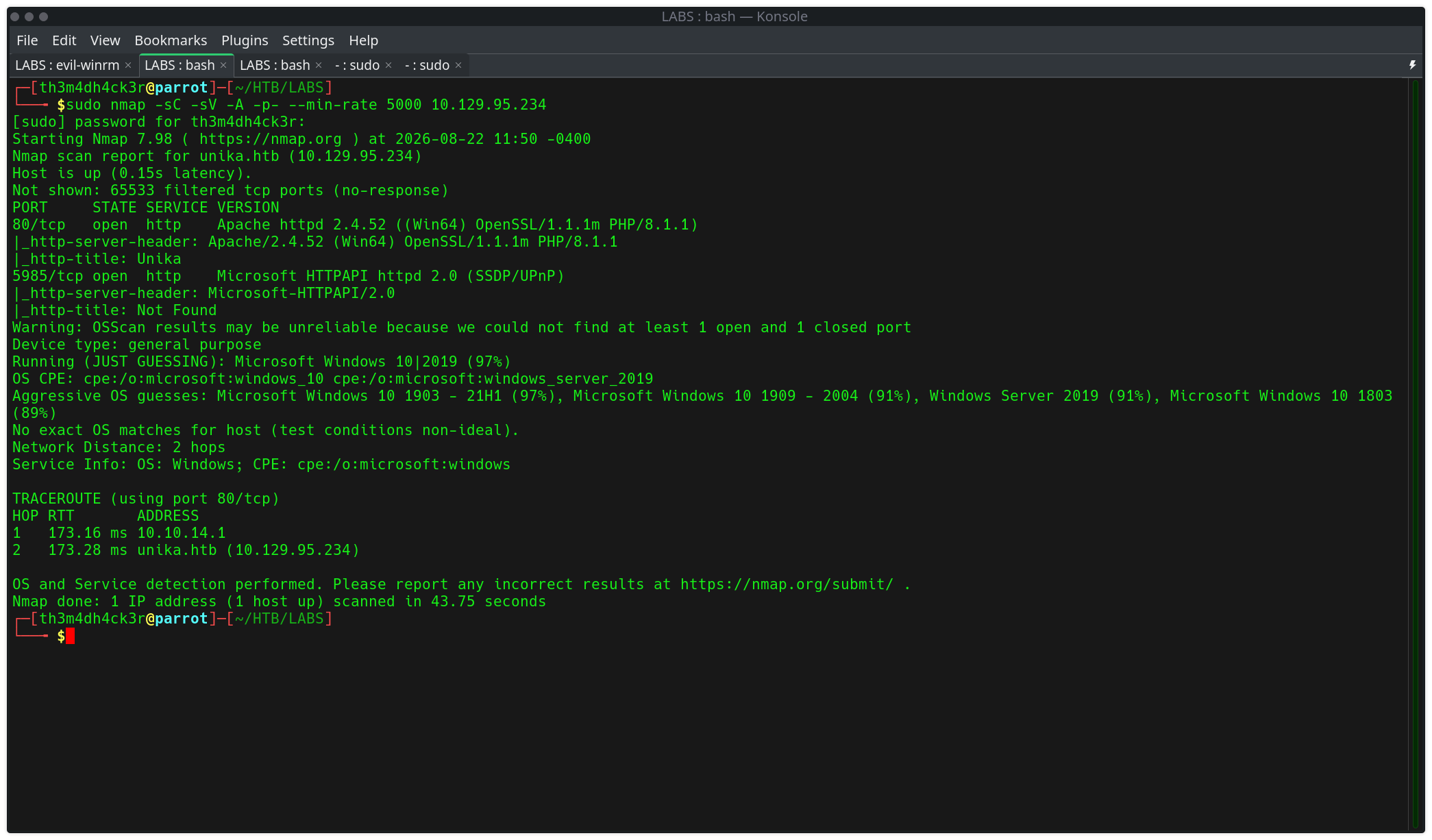 Full nmap scan results showing ports 80 and 5985